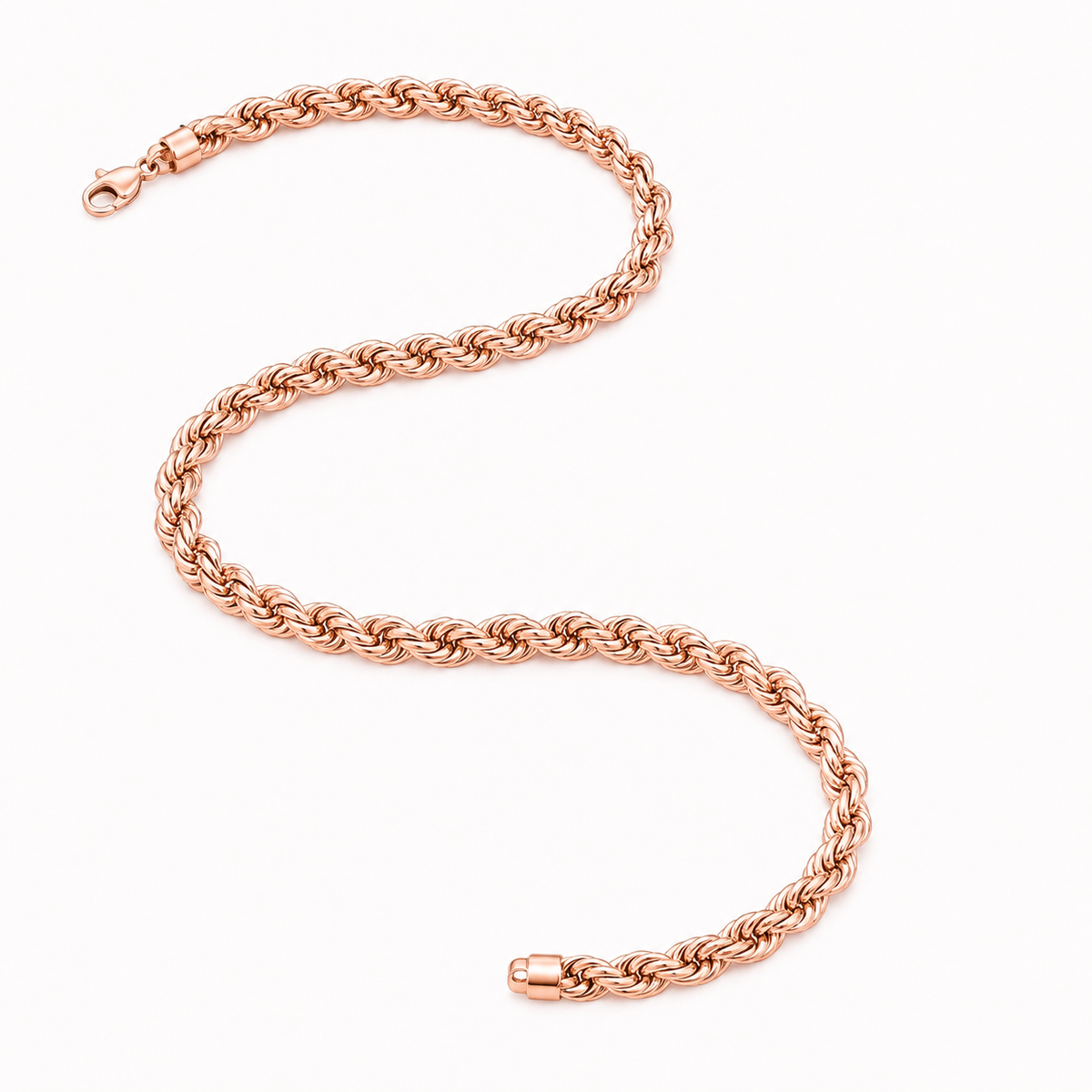 14K Rose Gold Semi-Solid Diamond-Cut Rope Chain, angled view