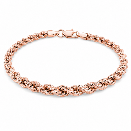 14K Rose Gold Semi-Solid Diamond-Cut Rope Chain, full-length view