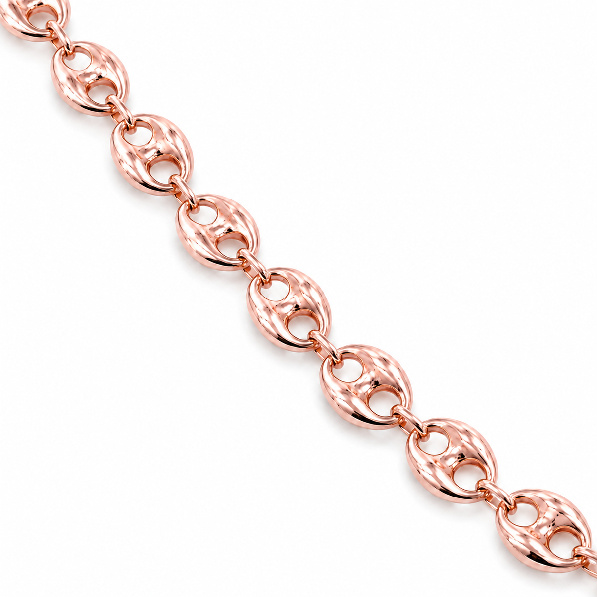 14K Rose Gold Semi-Solid Puff Chain, diagonal view of the full chain