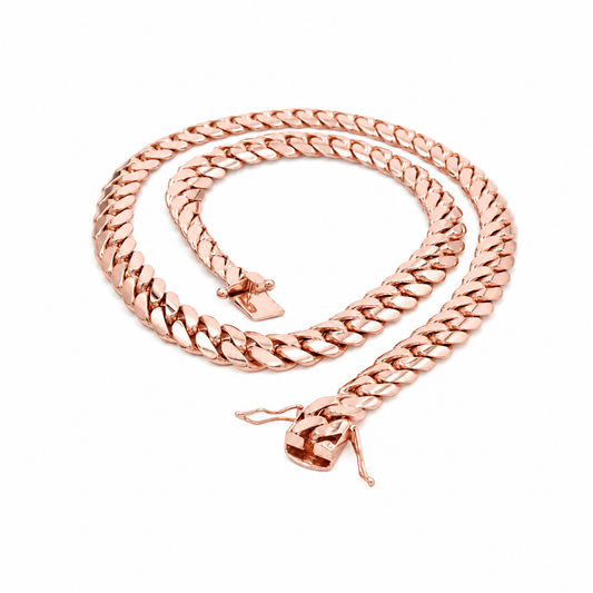 Rose Gold Solid Miami Cuban Link Chain, front view on a white background