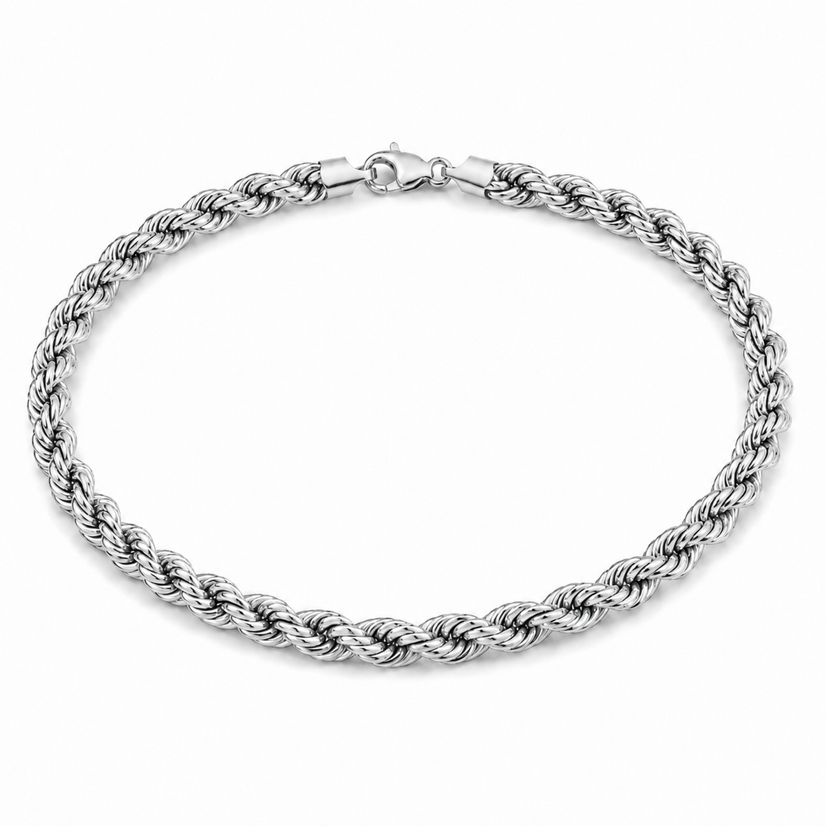 14K White Gold Semi-Solid Diamond-Cut Rope Chain, styled view