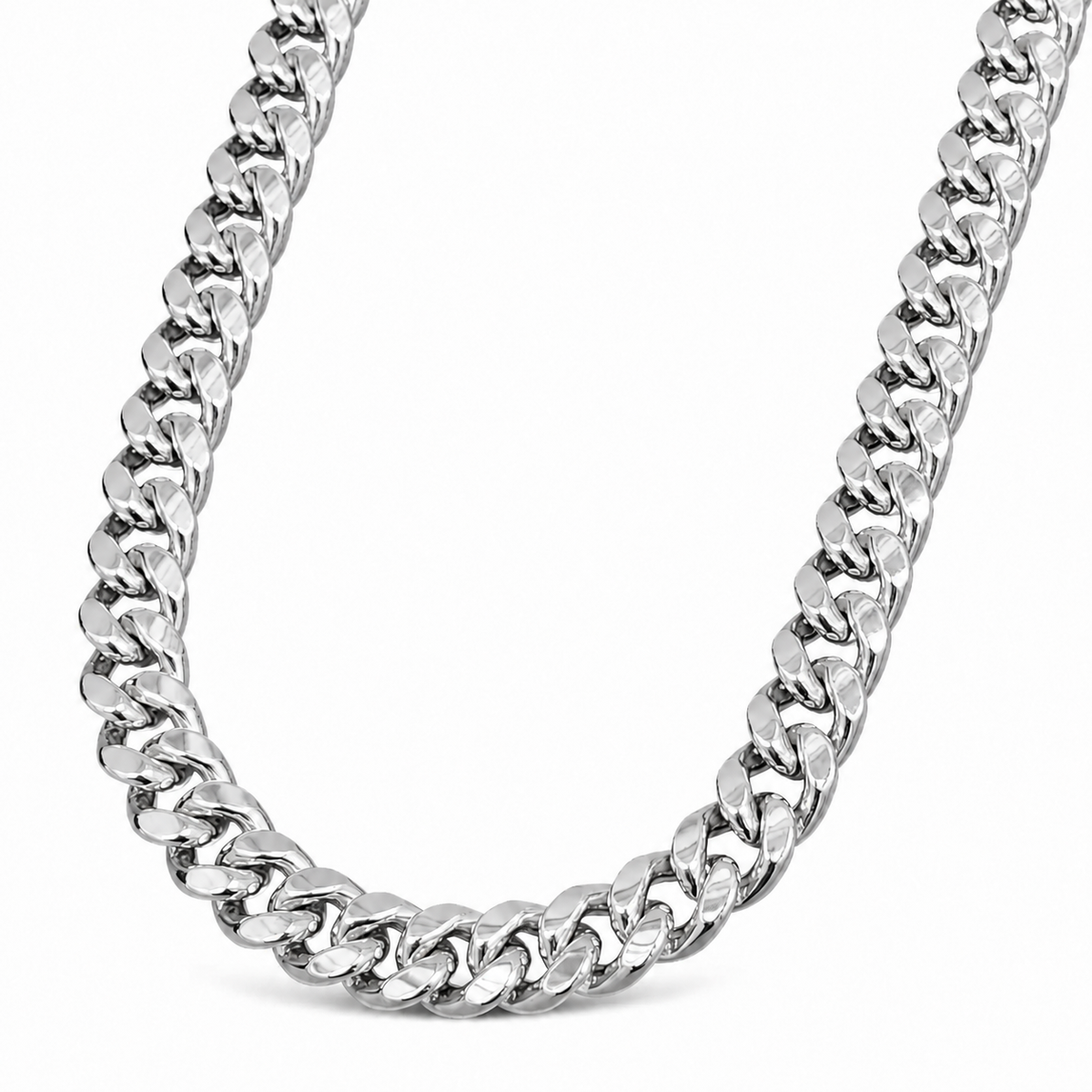 14K White Gold Semi-Solid Miami Cuban Link Chain, angled view