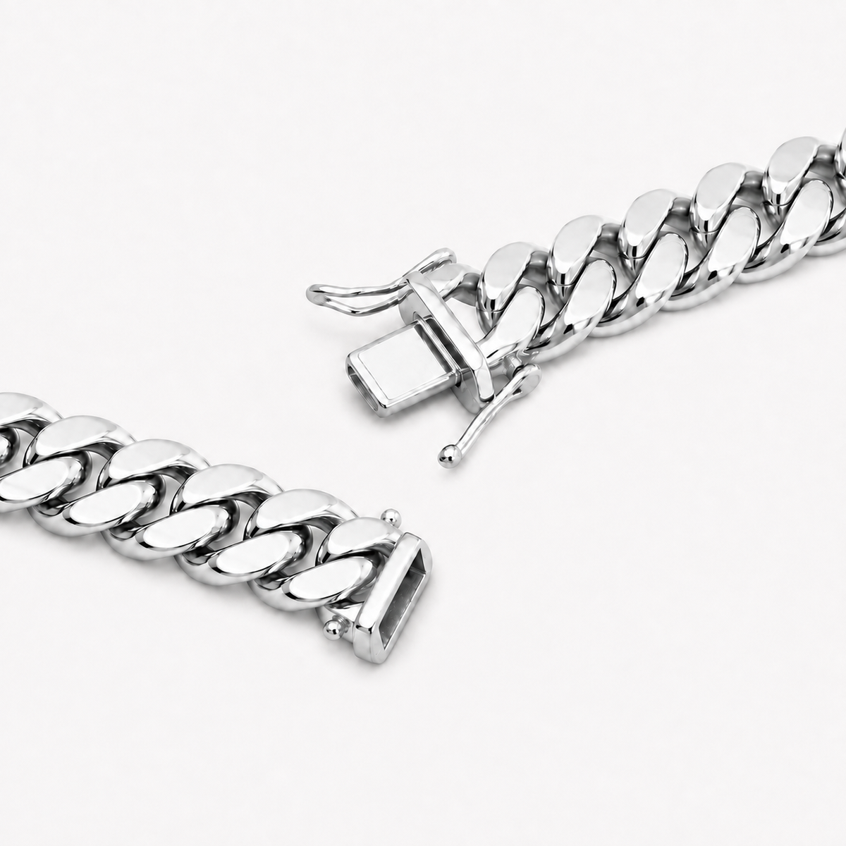 14K White Gold Semi-Solid Miami Cuban Link Chain, full-length view