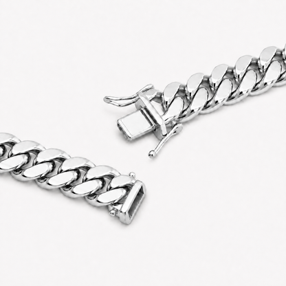 14K White Gold Semi-Solid Miami Cuban Link Chain, full-length view