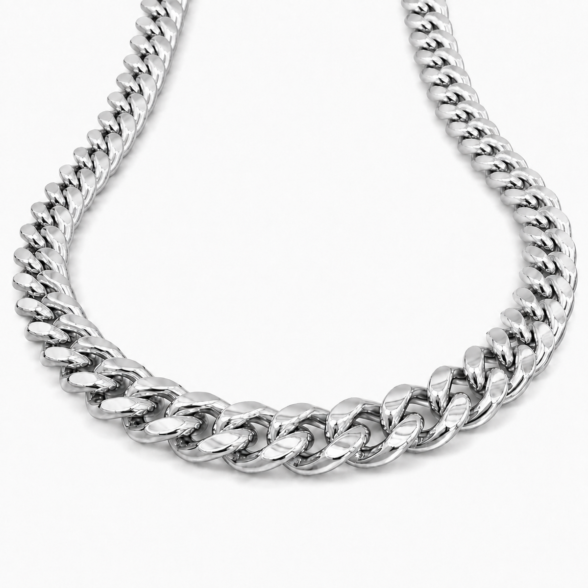 14K White Gold Semi-Solid Miami Cuban Link Chain, styled view