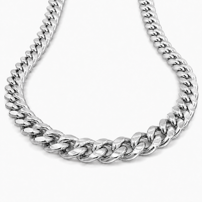 14K White Gold Semi-Solid Miami Cuban Link Chain, styled view