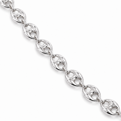 14K White Gold Semi-Solid Puff Chain, diagonal view of the full chain