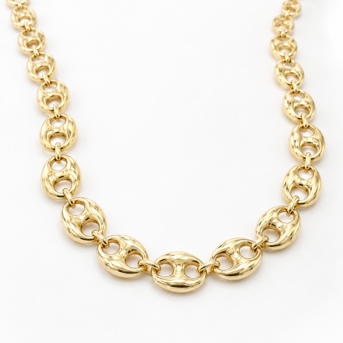 14K Yellow Gold Semi-Solid Puff Chain, three-quarter angle view