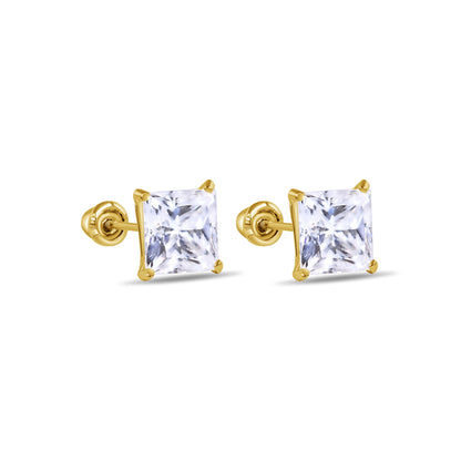 14K yellow gold square moissanite screw back stud earrings