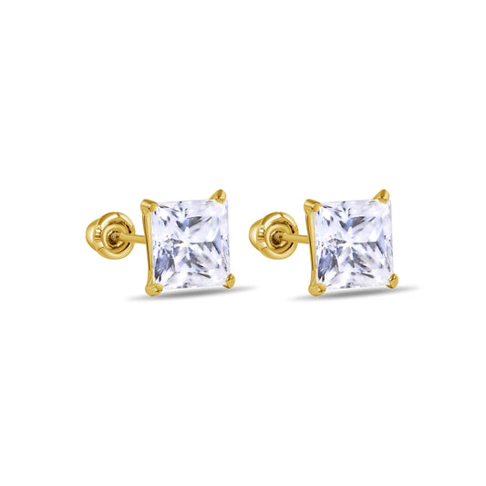 14K yellow gold square moissanite screw back stud earrings