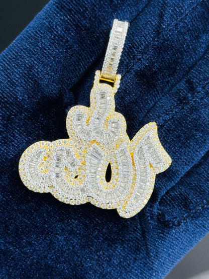 Moissanite Allah Pendant, 925 Yellow Silver, view 4