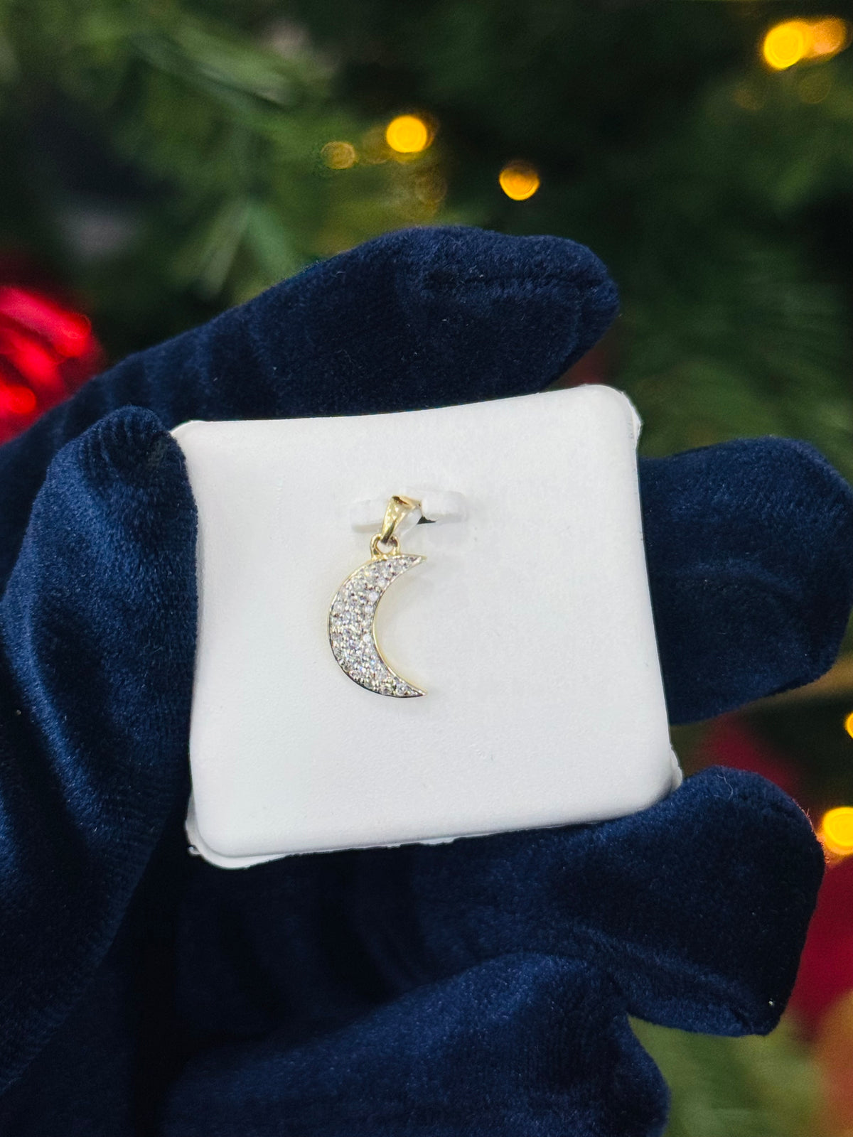10K Gold Diamond Moon Pendant, view 3