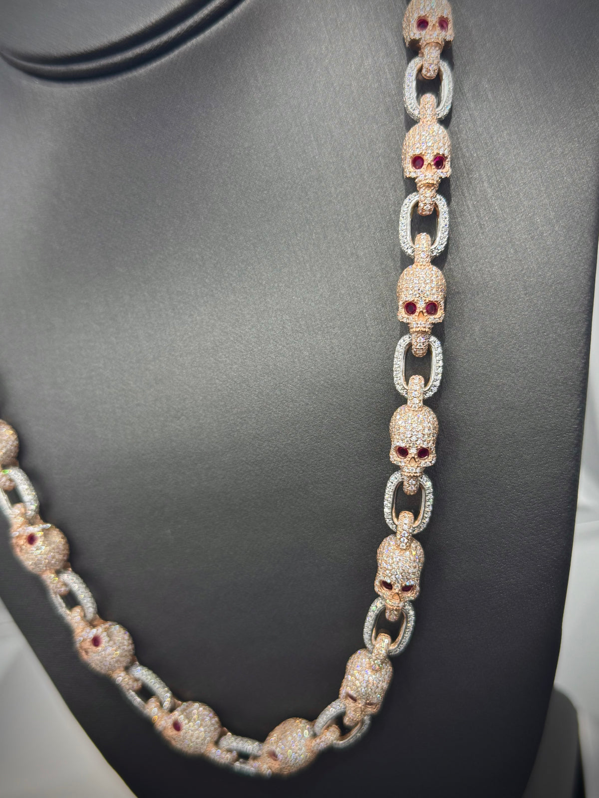 Moissanite Two-Tone Rose Skull Chain, 925 Silver, view 2