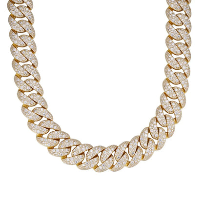 22mm Mosaic Cuban Link VVS D Moissanite Chain – 925 Sterling Silver, 14K Gold Finish