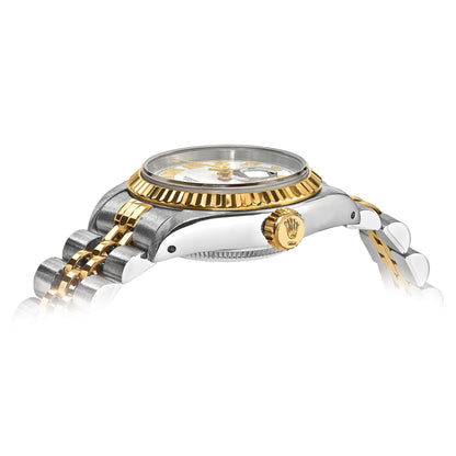 Pre-owned Rolex Datejust 26mm two-tone ladies watch with white Roman numeral dial and fluted bezel, alternate view