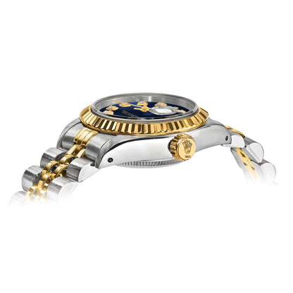 Pre-owned Rolex Datejust 26mm two-tone ladies watch with blue diamond dial and fluted bezel, alternate view