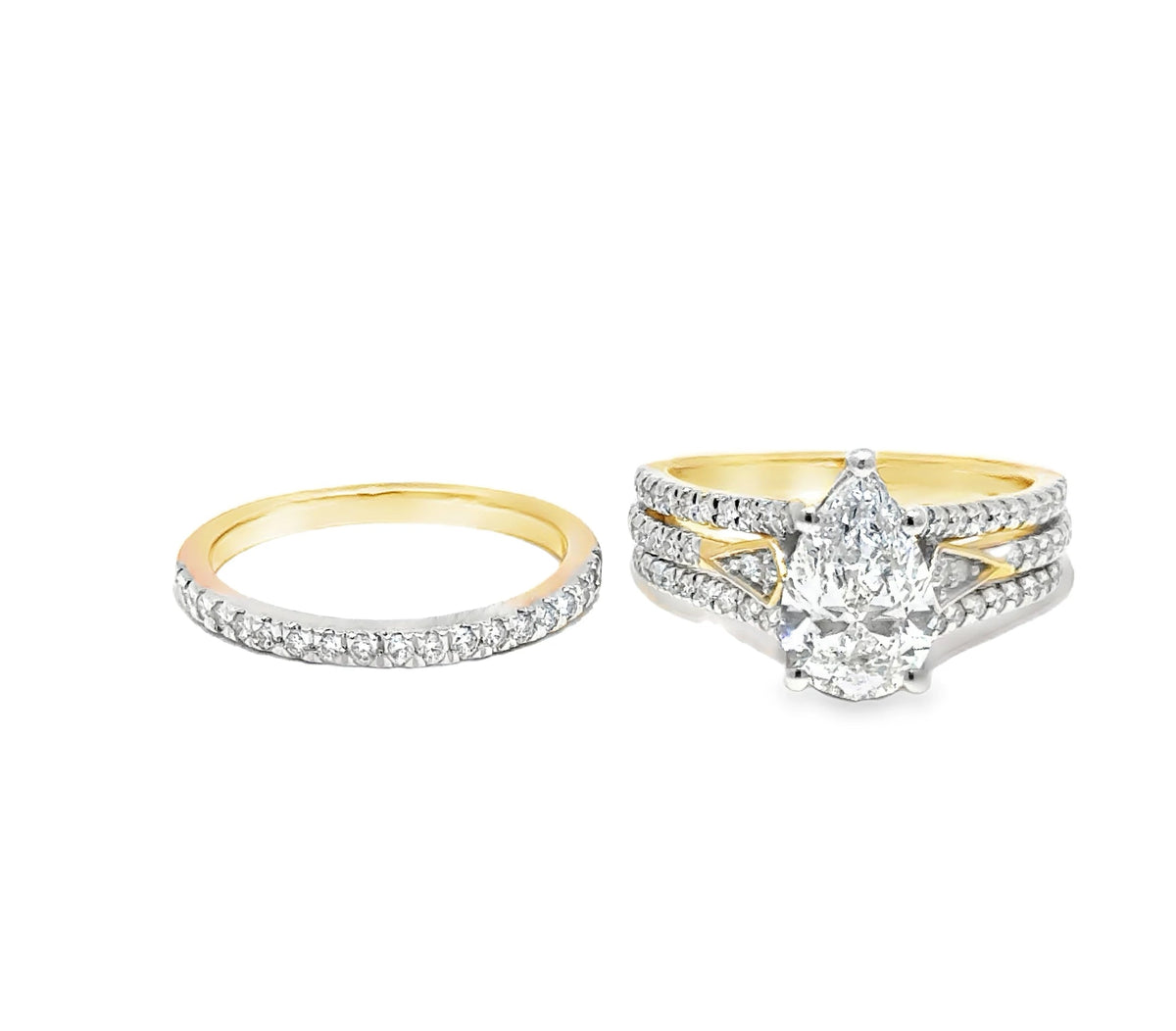2.70 CTW Pear Lab Grown Diamond Bridal Set, 14K Yellow Gold