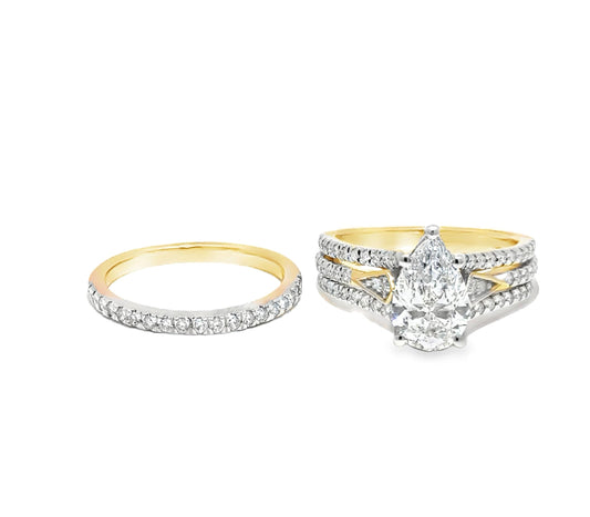 2.70 CTW Pear Lab Grown Diamond Bridal Set, 14K Yellow Gold