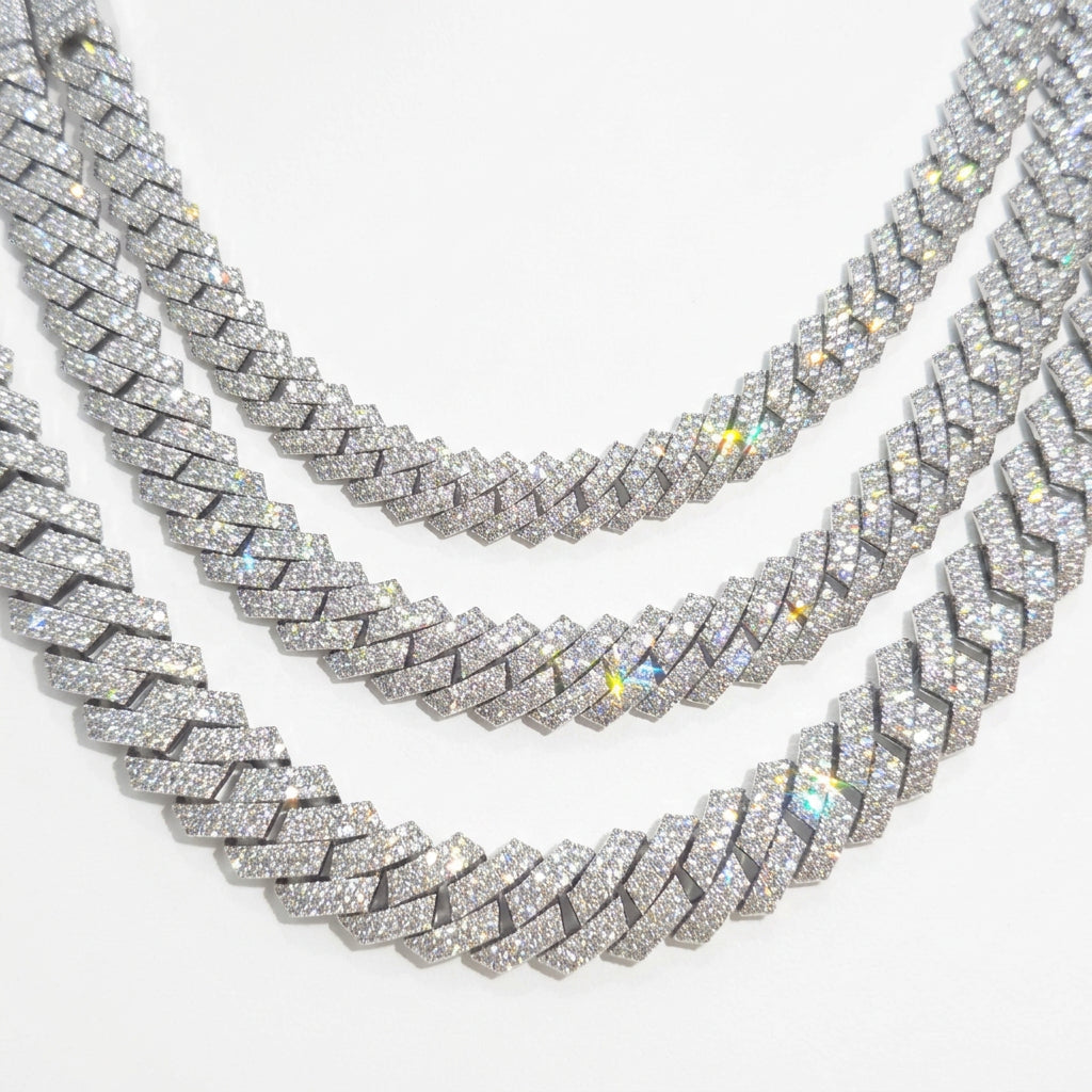 925 Sterling Silver Natural Diamond Miami Cuban Link Chain, view 15