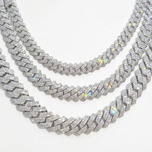 925 Sterling Silver Natural Diamond Miami Cuban Link Chain, view 15