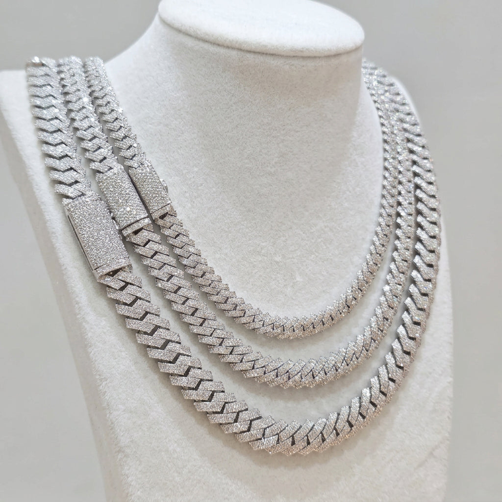 925 Sterling Silver Natural Diamond Miami Cuban Link Chain, view 5