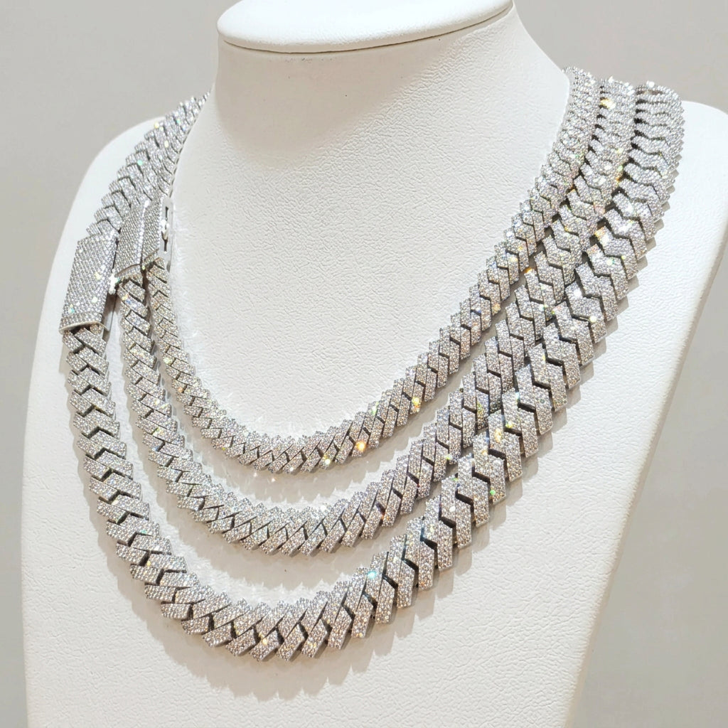 925 Sterling Silver Natural Diamond Miami Cuban Link Chain, view 11