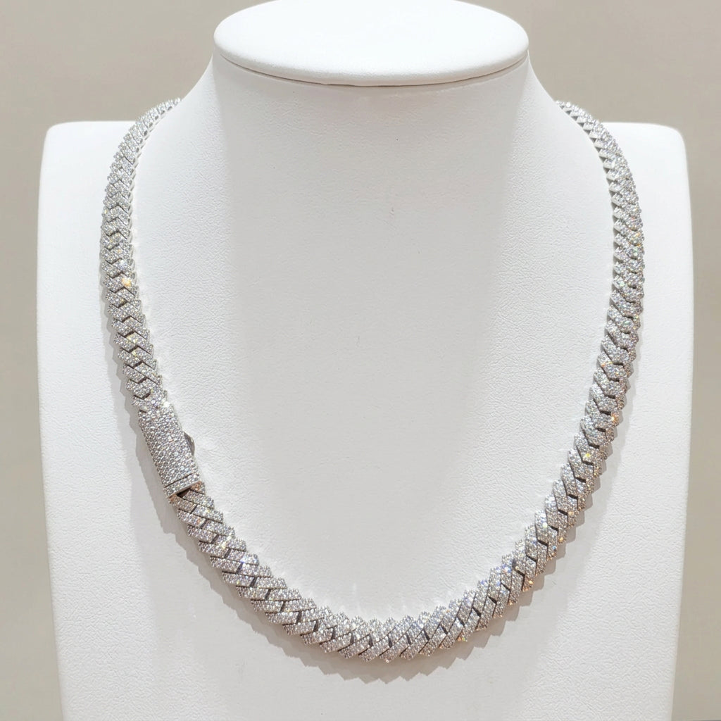 925 Sterling Silver Natural Diamond Miami Cuban Link Chain, view 12