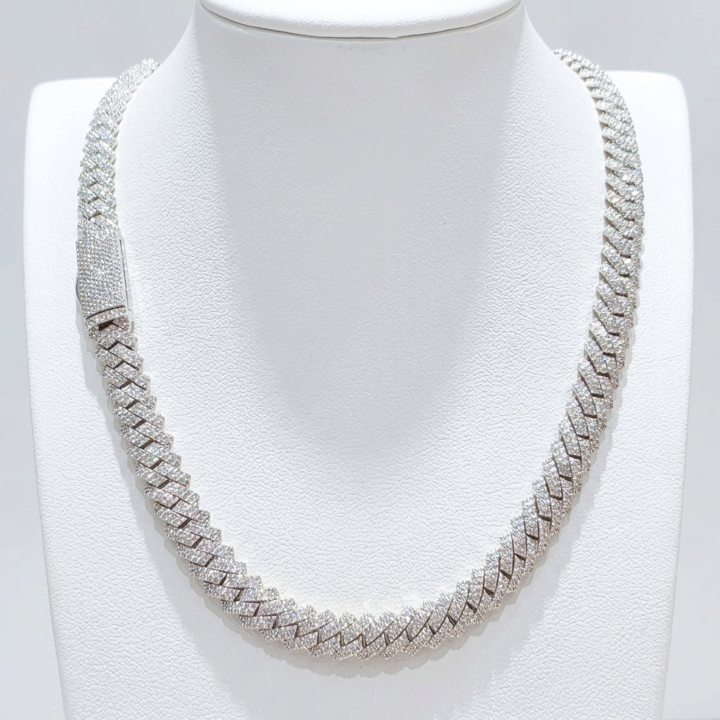 925 Sterling Silver Natural Diamond Miami Cuban Link Chain, view 13