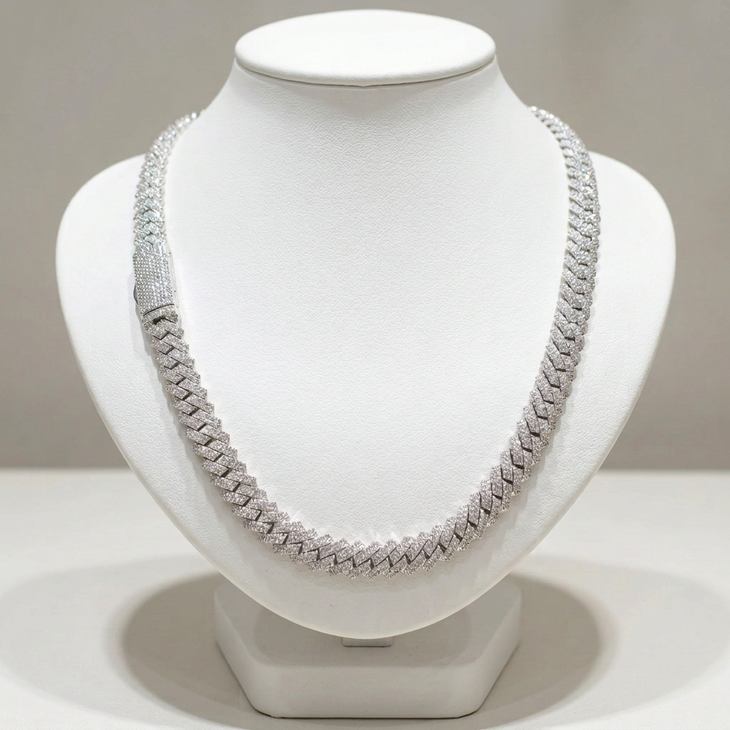 925 Sterling Silver Natural Diamond Miami Cuban Link Chain