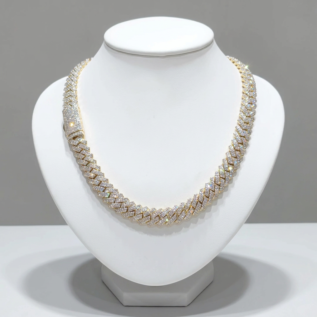 925 Sterling Silver Natural Diamond Miami Cuban Link Chain