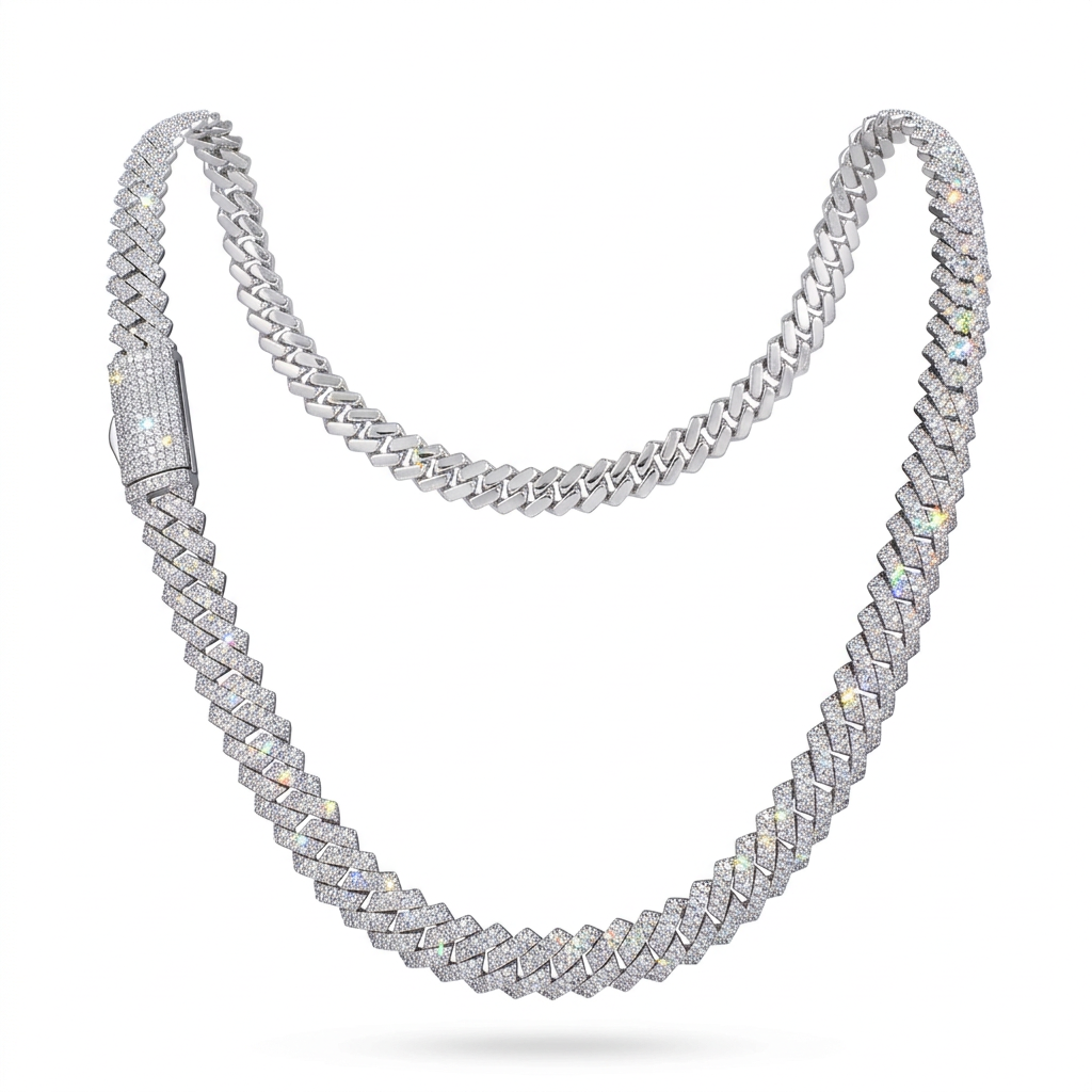 925 Sterling Silver Natural Diamond Miami Cuban Link Chain