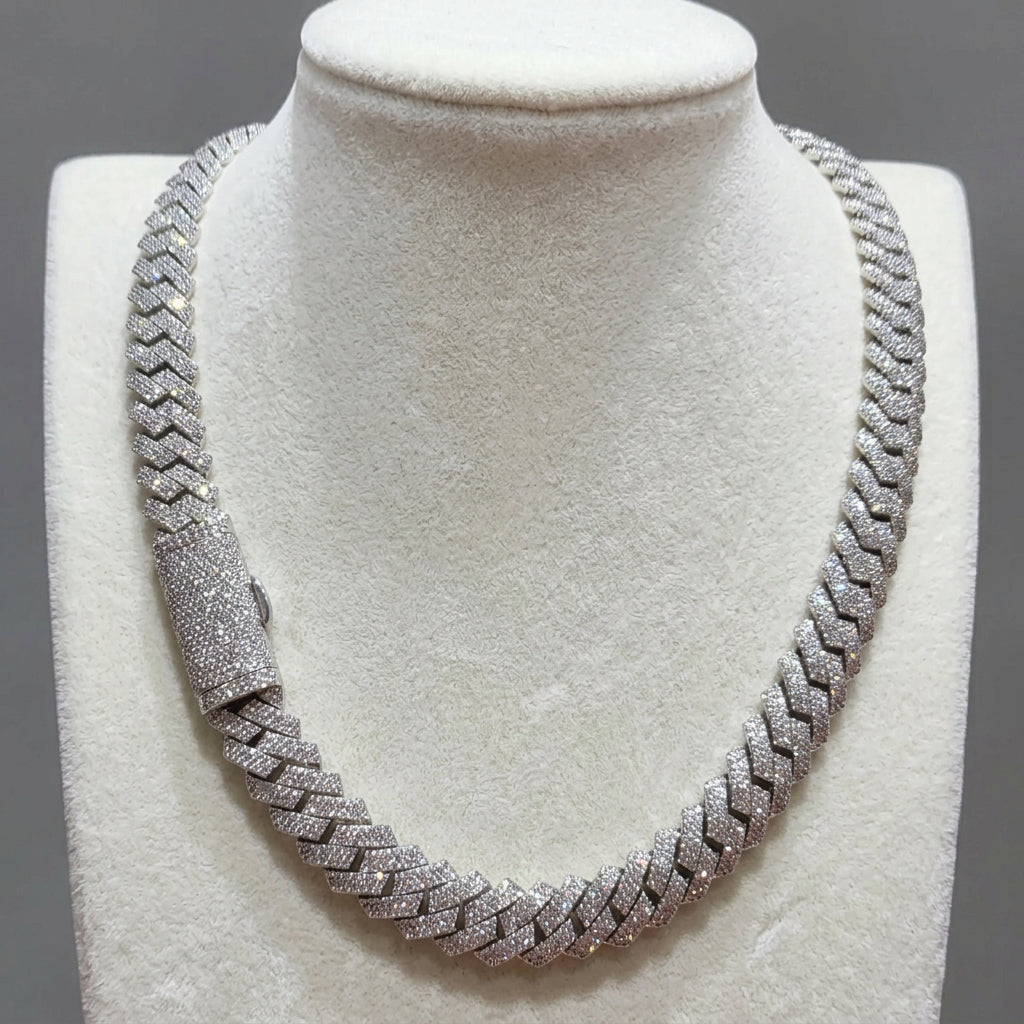 925 Sterling Silver Natural Diamond Miami Cuban Link Chain, view 14