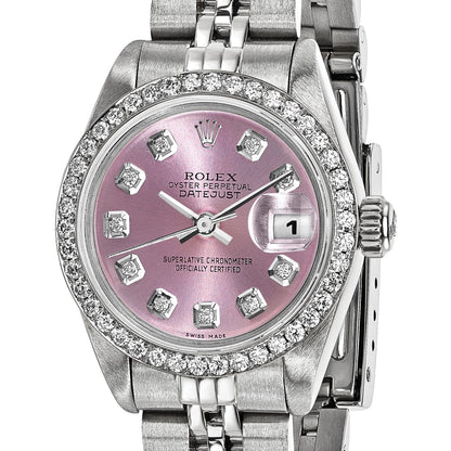 Pre-owned Rolex Datejust 26mm steel ladies watch with pink diamond dial and diamond bezel, another angle