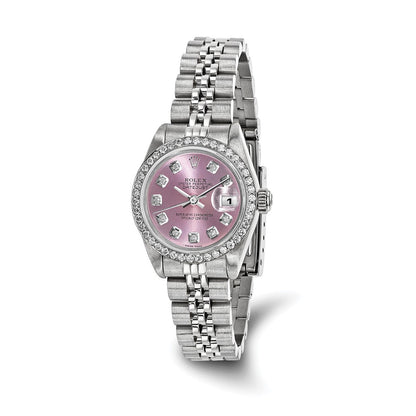 Pre-owned Rolex Datejust 26mm stainless steel ladies watch with pink diamond dial and diamond-set bezel on a Jubilee bracelet
