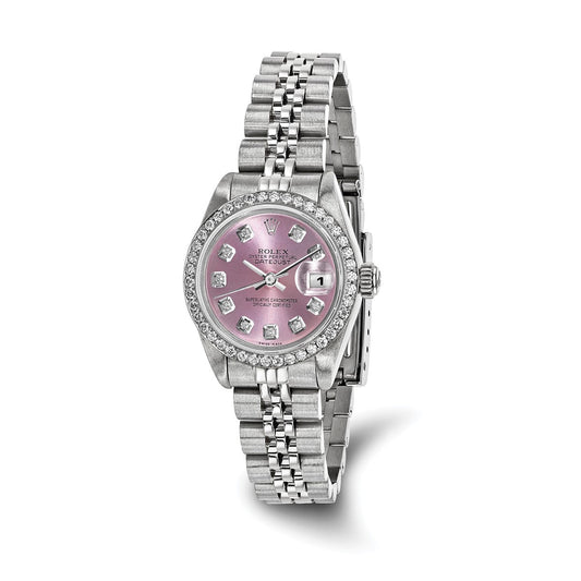 Pre-owned Rolex Datejust 26mm stainless steel ladies watch with pink diamond dial and diamond-set bezel on a Jubilee bracelet