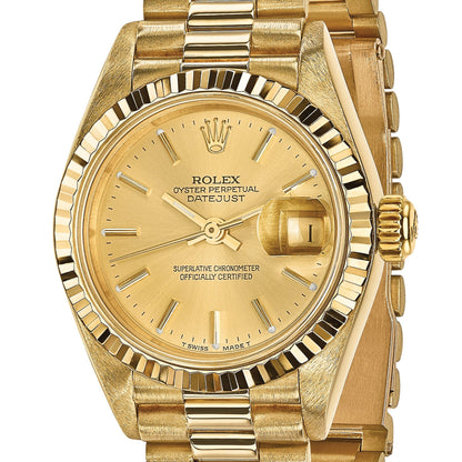 Pre-owned Rolex Datejust President 26mm 18K gold ladies watch with champagne dial, another angle