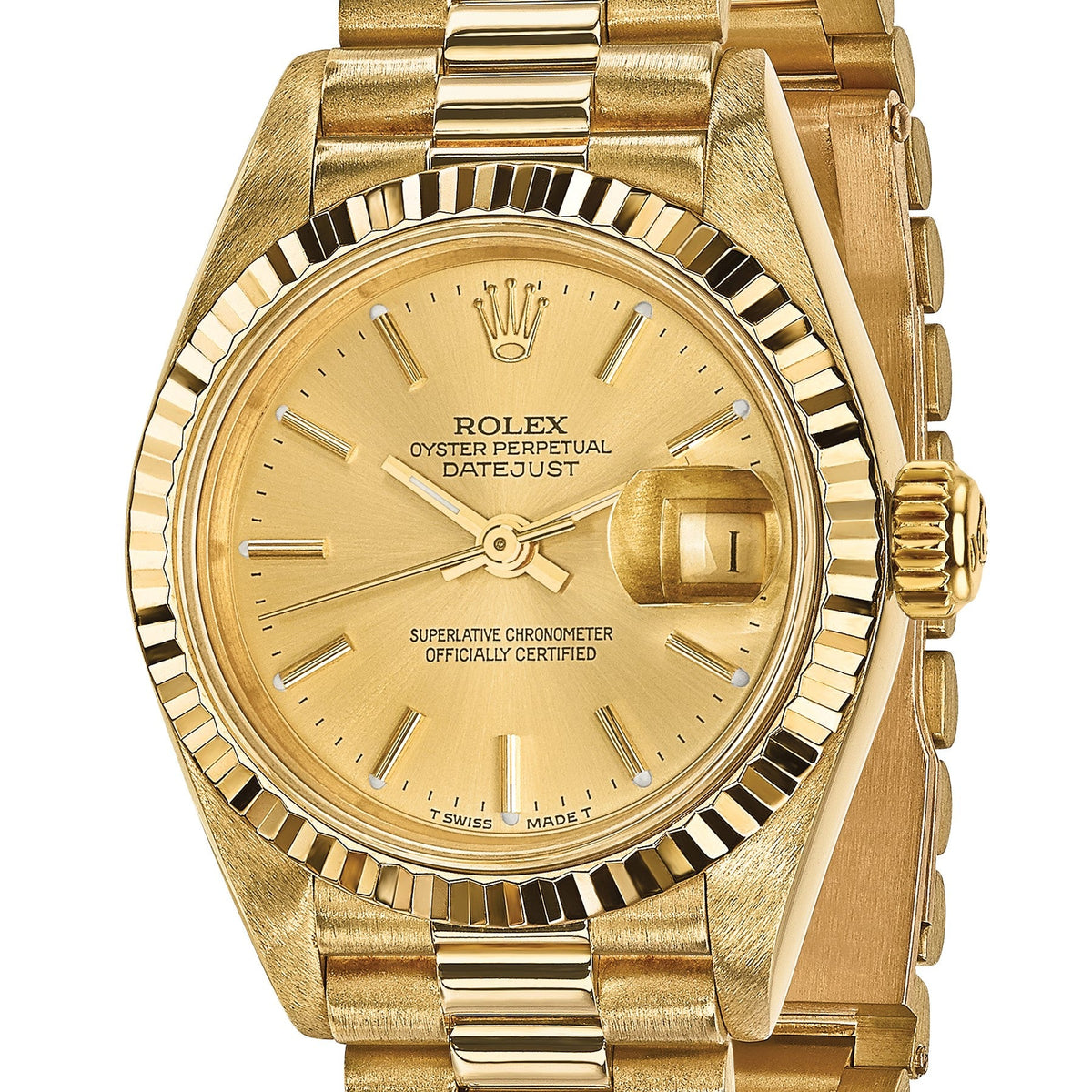 Pre-owned Rolex Datejust President 26mm 18K gold ladies watch with champagne dial, further view