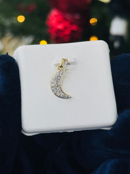 10K Gold Diamond Moon Pendant, view 4