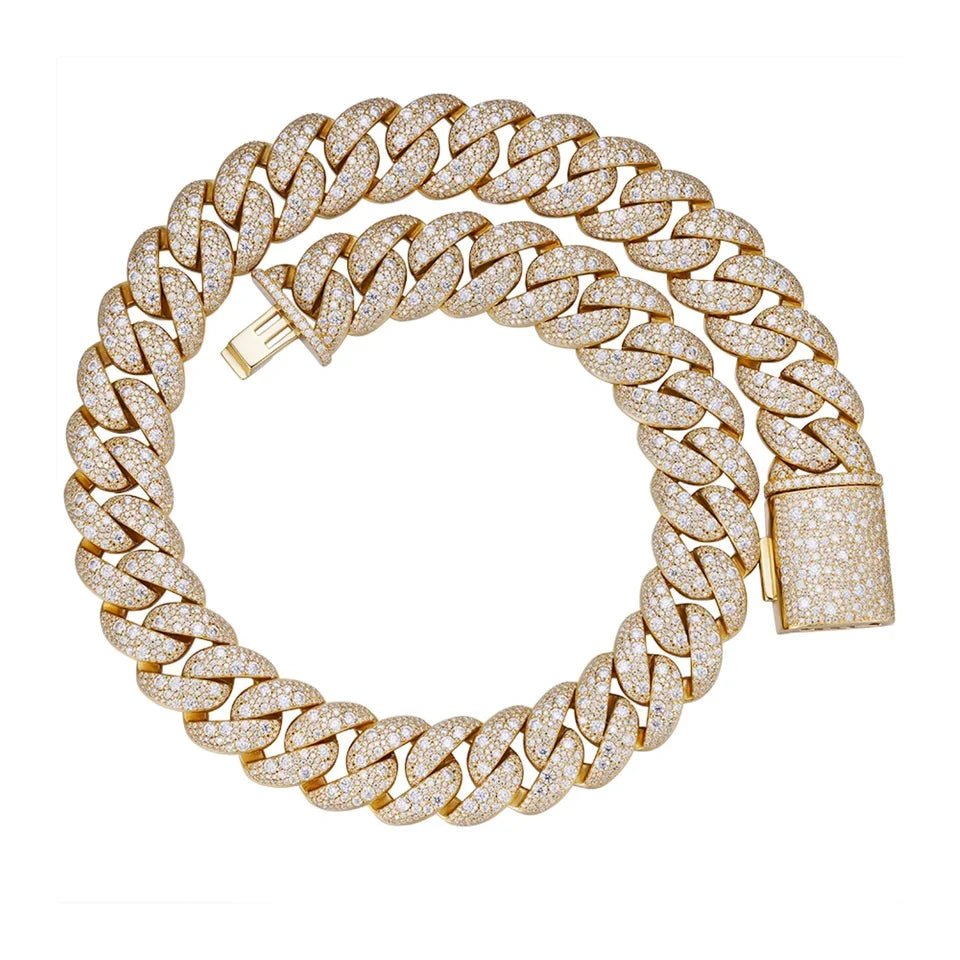 22mm Mosaic Cuban Link VVS D Moissanite Chain – 925 Sterling Silver, 14K Gold Finish, view 2