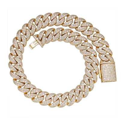 22mm Mosaic Cuban Link VVS D Moissanite Chain – 925 Sterling Silver, 14K Gold Finish, view 2