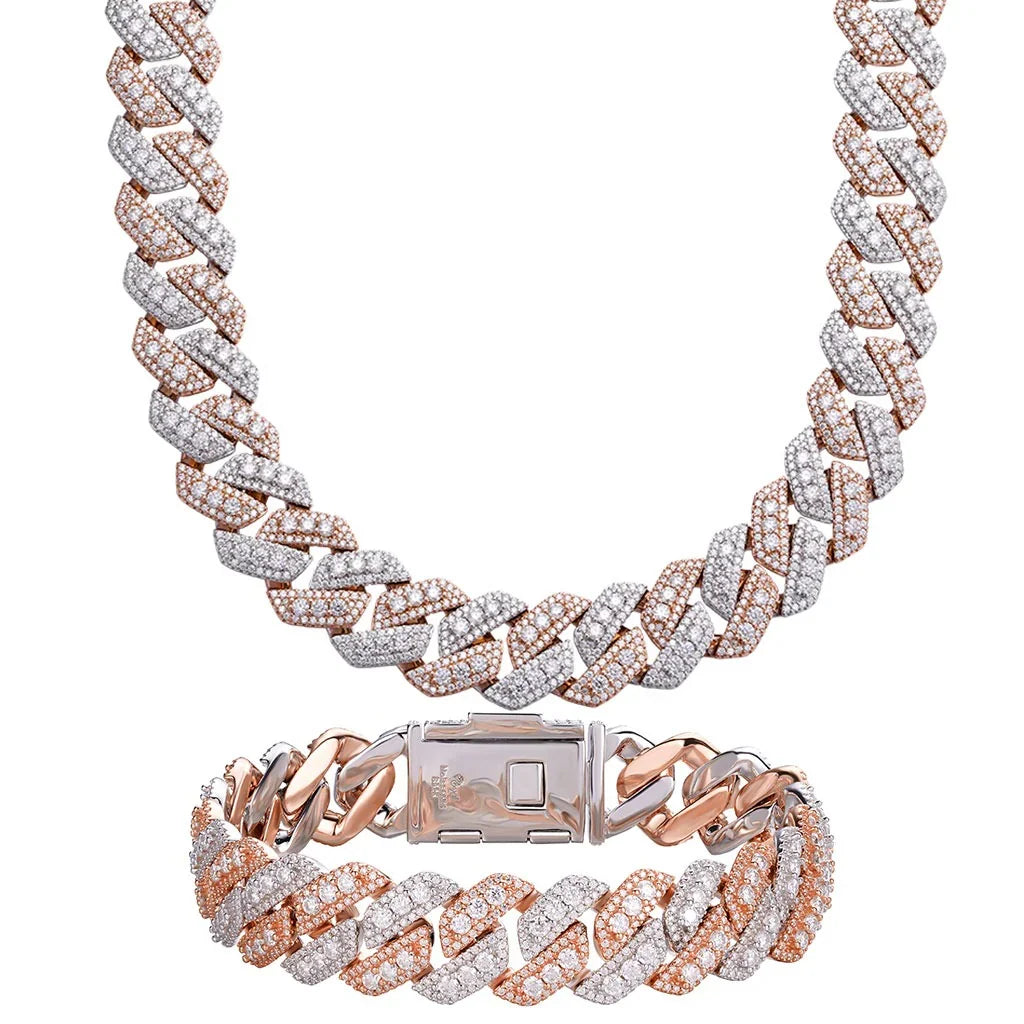 3D VVS D Moissanite Cuban Link Chain & Bracelet Set