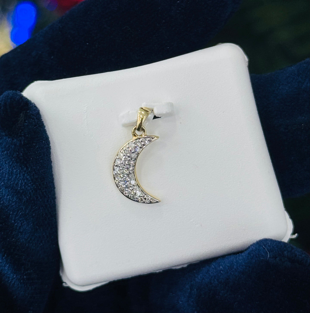 10K Gold Diamond Moon Pendant, view 2
