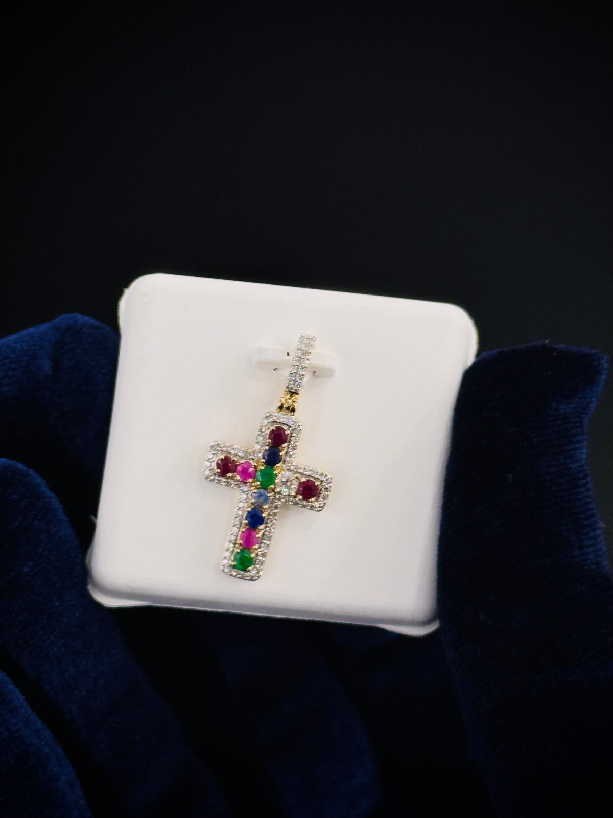 10K Gold Diamond and Gemstone Cross Pendant, view 4