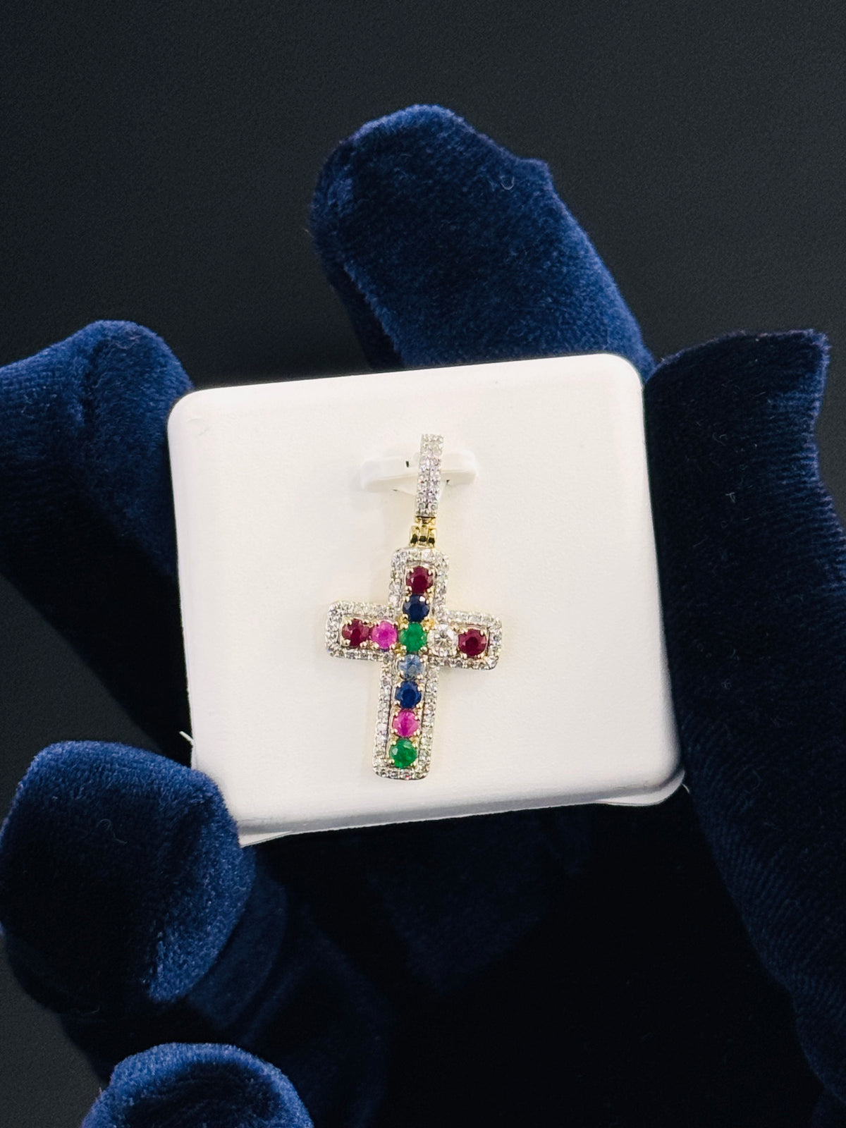 10K Gold Diamond and Gemstone Cross Pendant, view 2