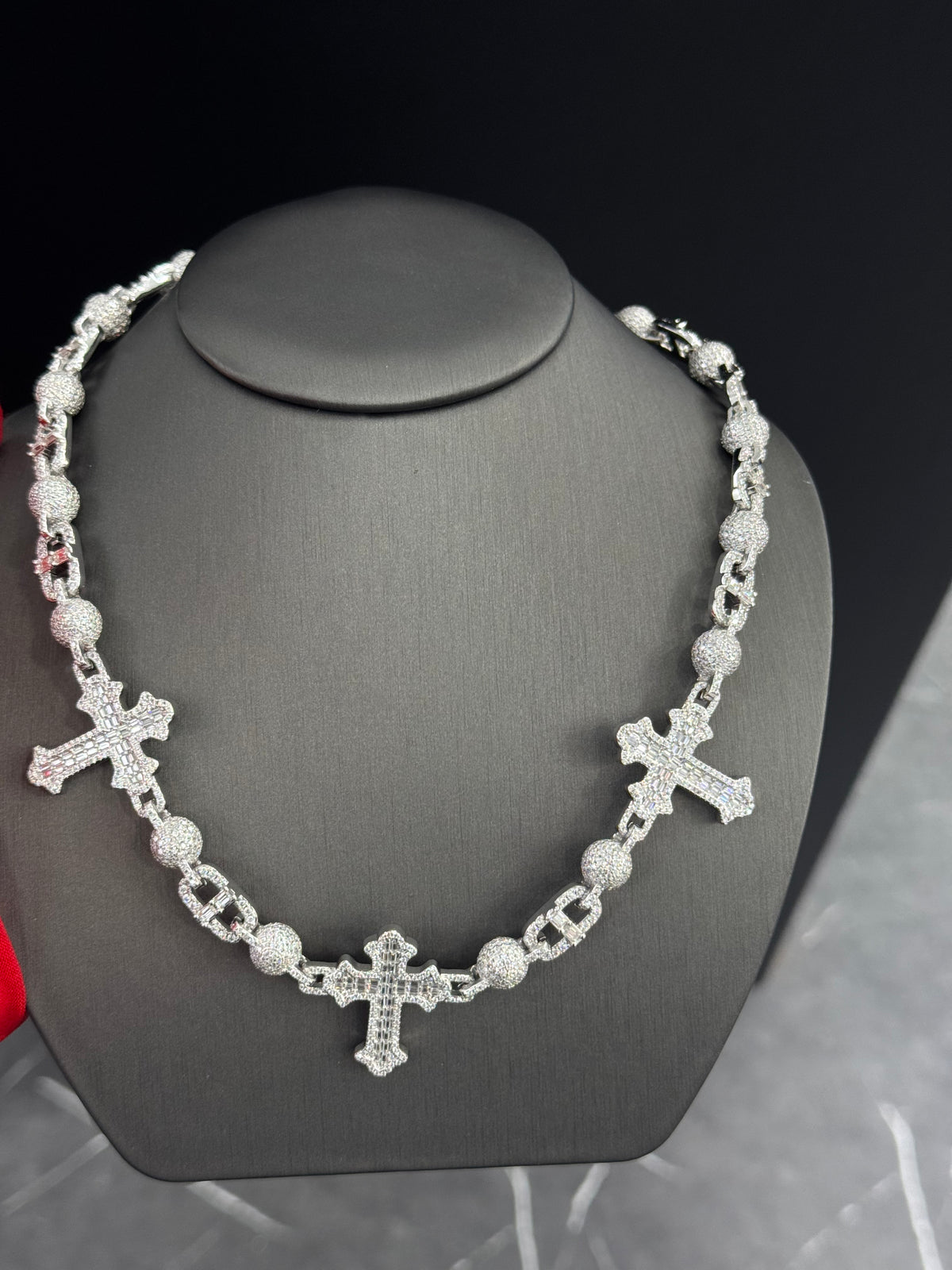 Moissanite Custom Cross Chain, 925 Silver, view 2