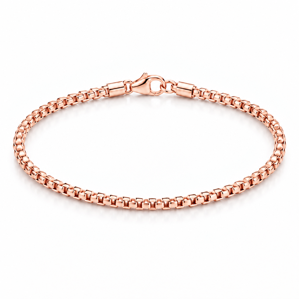 Rose Gold Plated Sterling Silver Round Box Bracelet – view 1