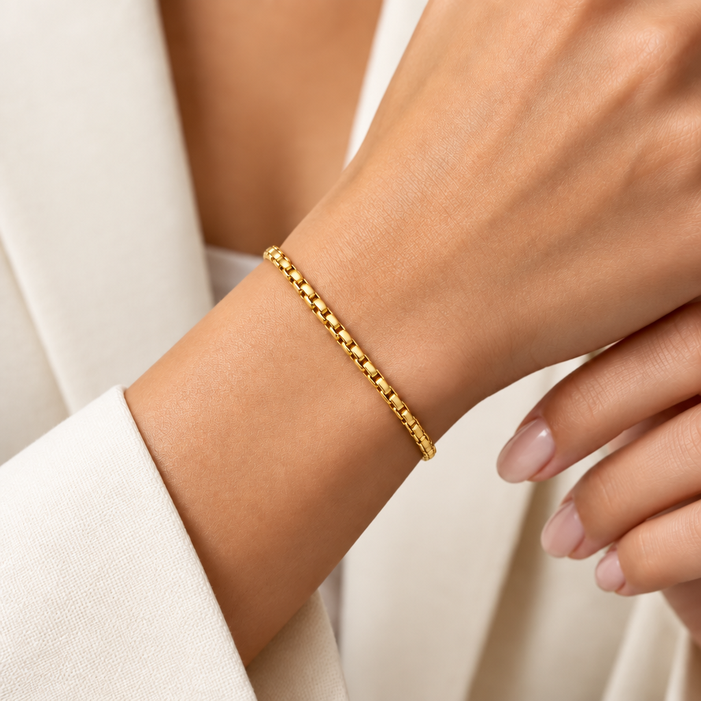 Gold Plated Sterling Silver Round Box Bracelet – view 2