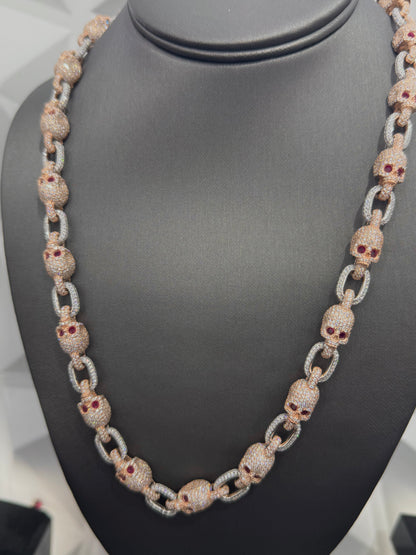 Moissanite Two-Tone Rose Skull Chain, 925 Silver, view 3