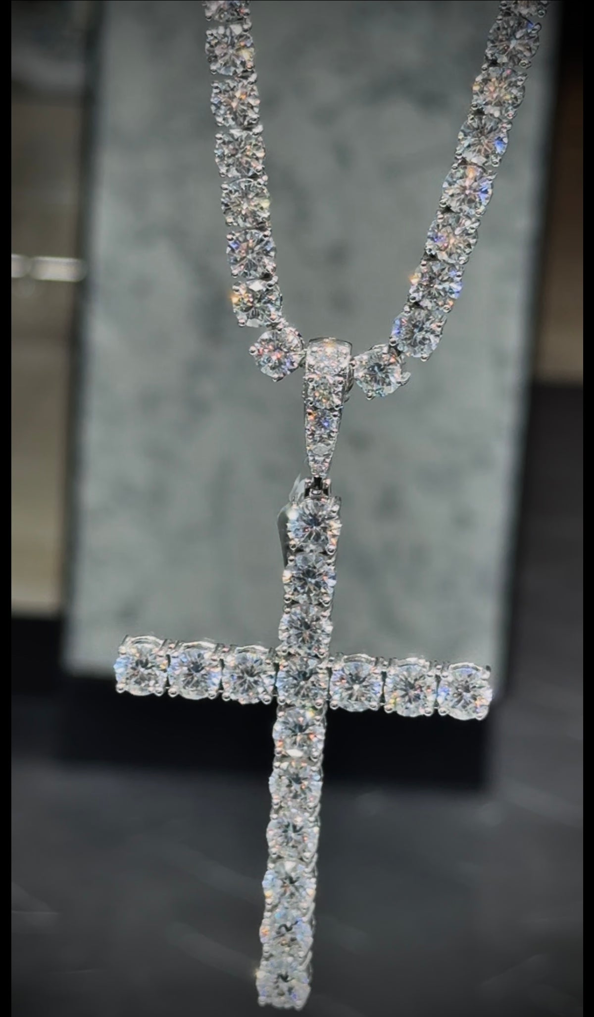 Moissanite Cross Pendant and Tennis Chain Set, 925 Silver, view 2