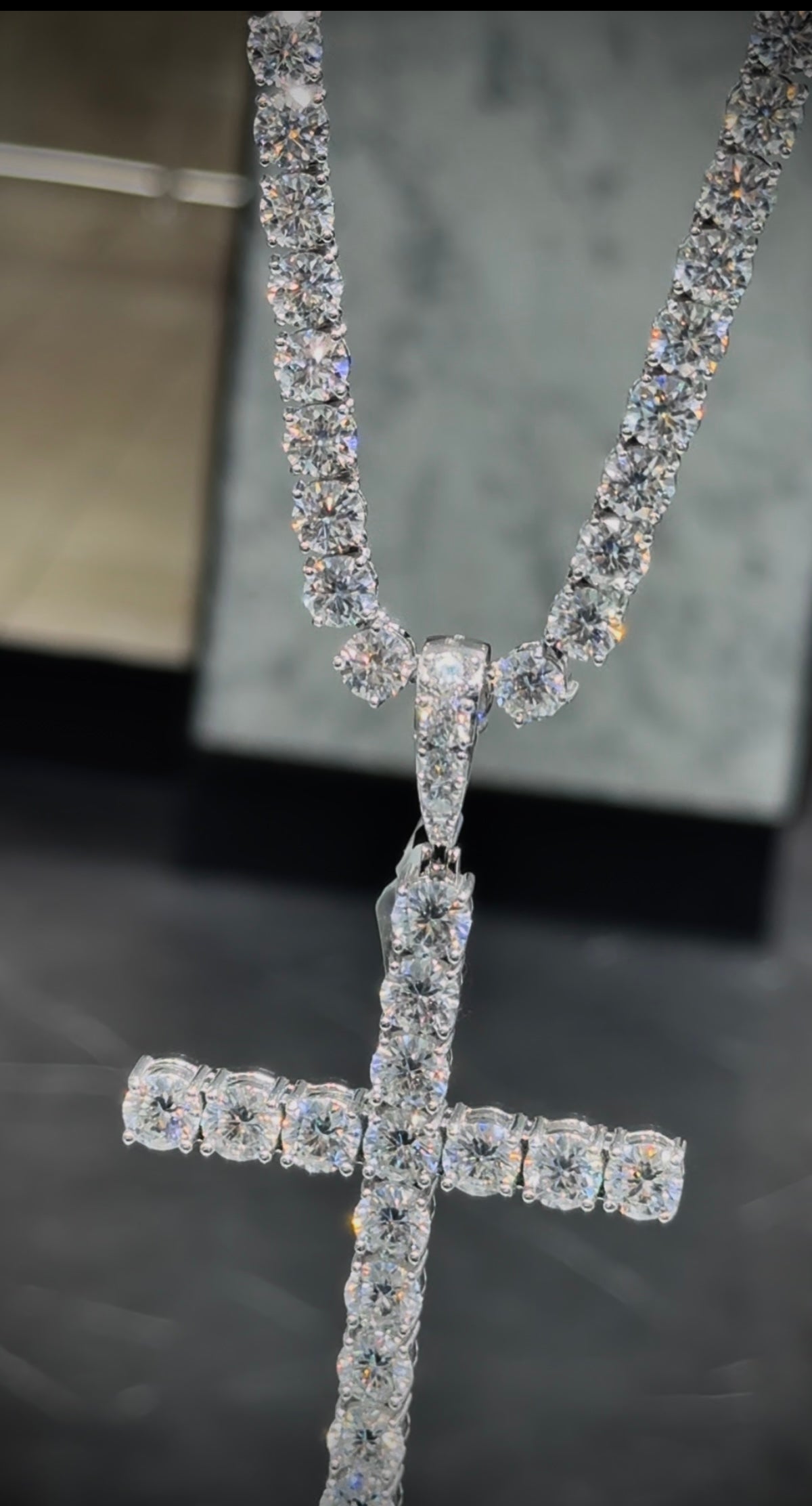 Moissanite Cross Pendant and Tennis Chain Set, 925 Silver, view 3
